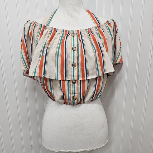 Striped Off-Shoulder Crop Top Flying Tomato L - Picture 1 of 4